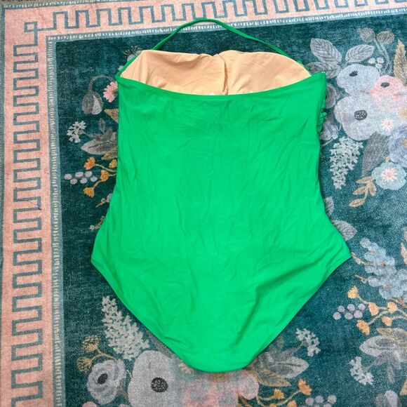 J. Crew Swimsuit Womens 2X Plus Kelly Green Strapless Ruched One Piece Bathing - Picture 12 of 16